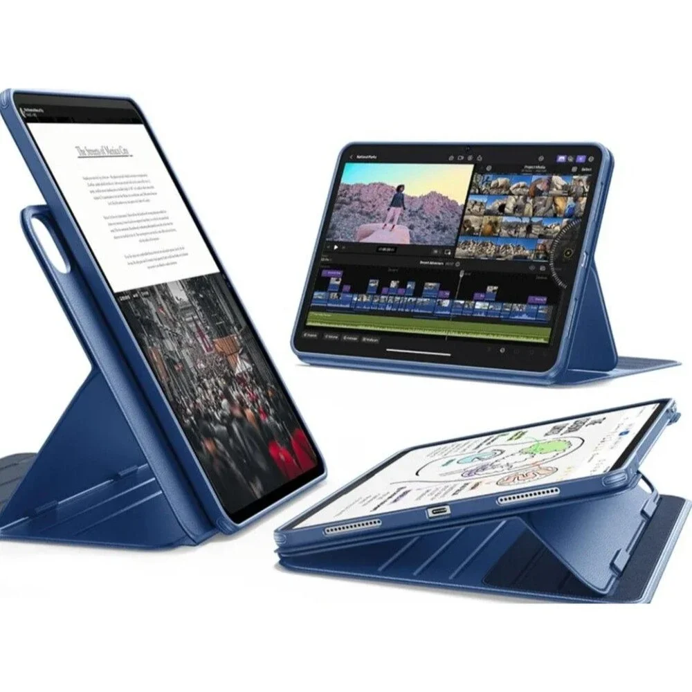 iPad Pro 11 Inch Case (M5/M4) 2025/2024 Rotating Case Removable Blue 9 Angle